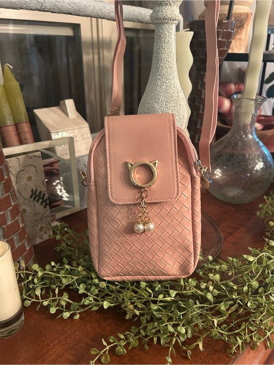 No brand Handbags - Women’s Blush Pink Woven Crossbody Bag with Pearl Charm